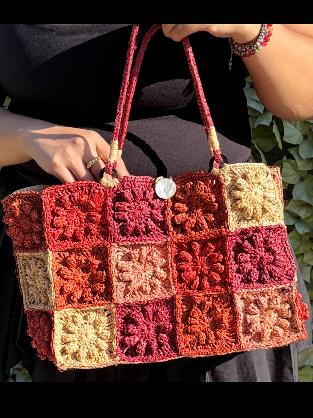 Annabel Ingall Australia Handmade Raffia Handmade Multicolor Crochet Tote Bag